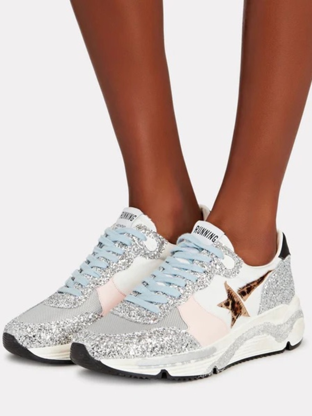 Golden Goose Running Sneakers EU 39 US 8.5 Silver Glitter Pink Leopard Star